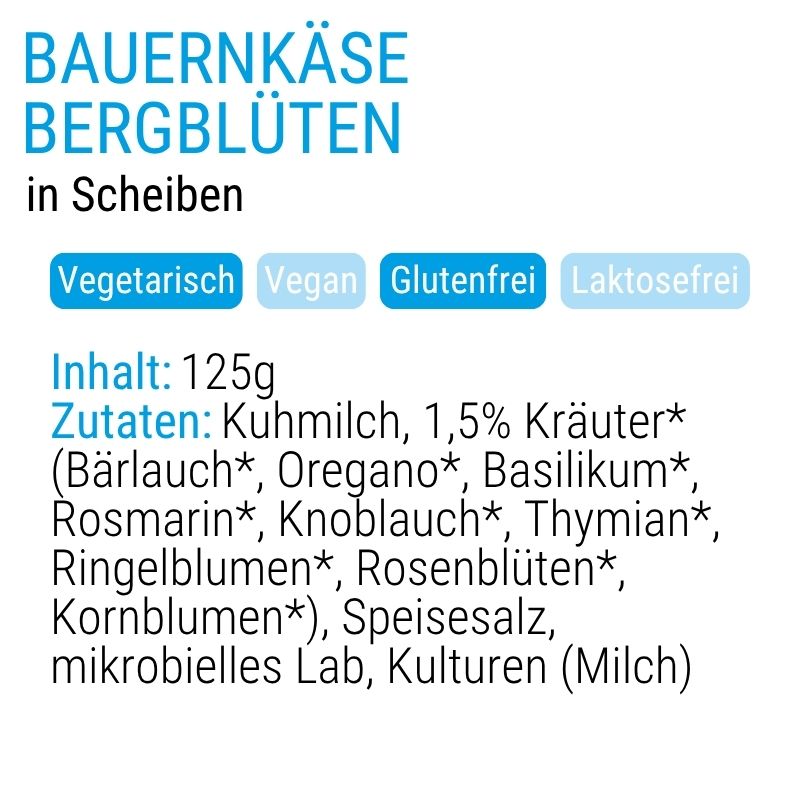 Bauernkäse Bergblüten in Scheiben