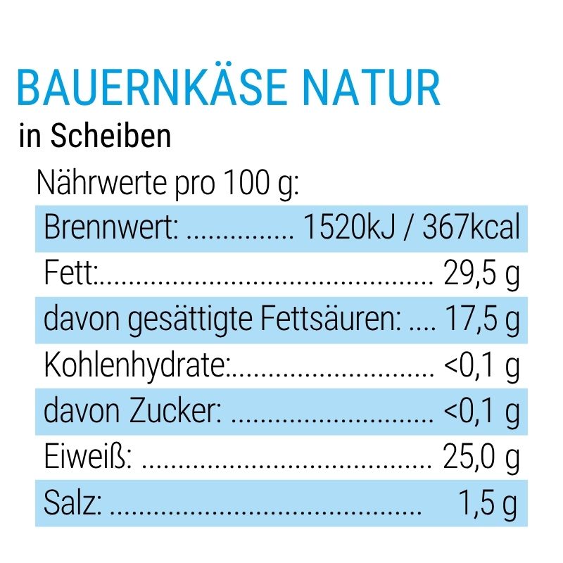 Bauernkäse Natur in Scheiben
