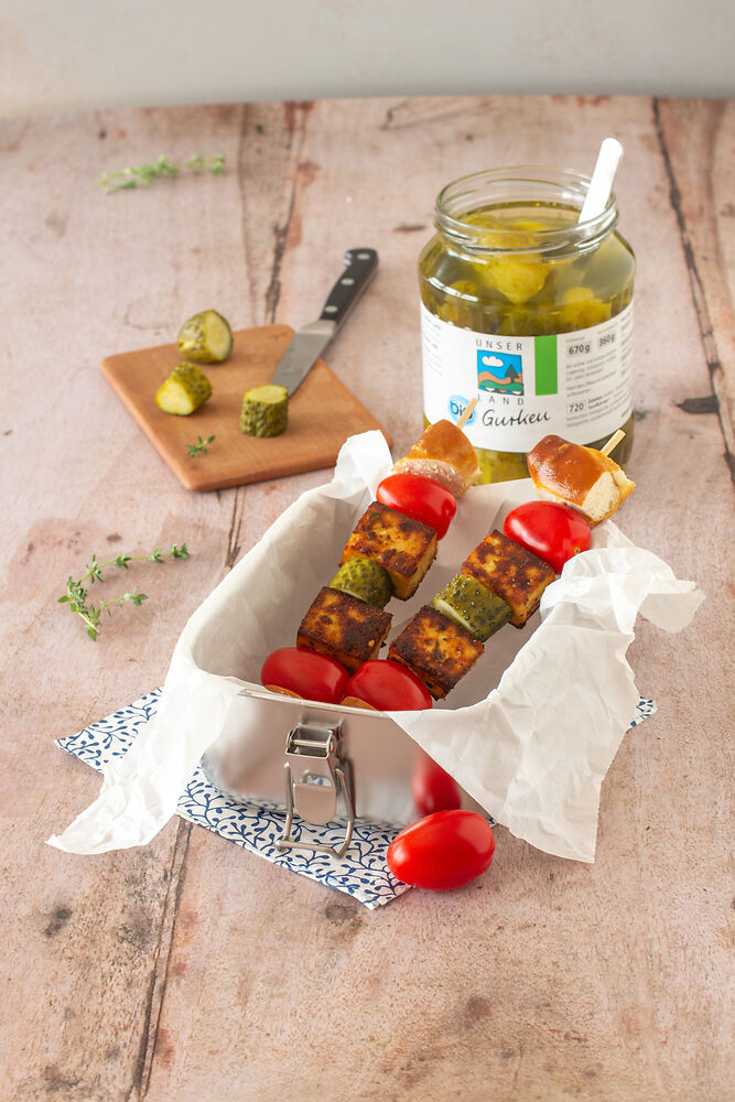 Brotzeit-Spieße mit Tofu