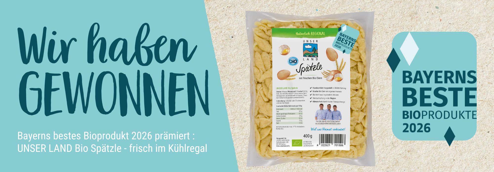 Bayerns bestes Bioprodukt 2026 Spaetzle